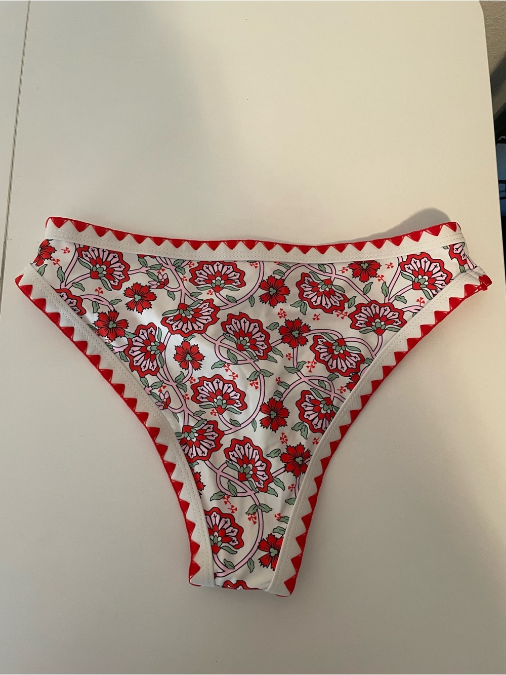 Boho Floral Red Trim Two-Piece Women's Swim Bikini Set - Picture 5 of 9